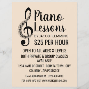Treble Clef, Tangentbord, Piano Lessons Advertisin Reklamblad