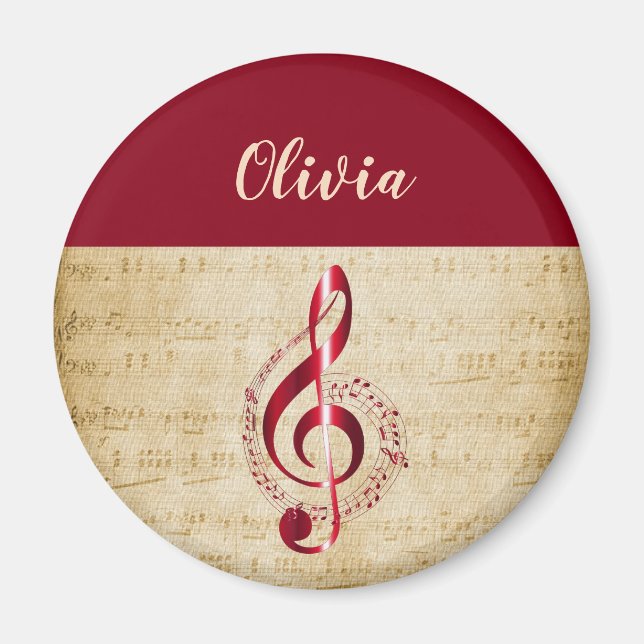 Treble Clef Vintage Music Magnet (Framsidan)