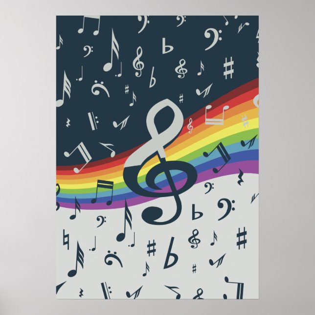 Treble Clef Wave Rainbow Färg Poster (Framsidan)