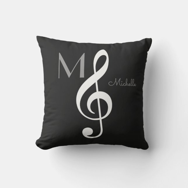treble cleo Music Note monogram svart Utomhuskudde (Framsida)