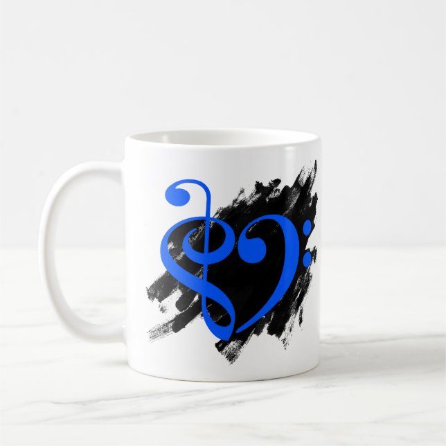 Treble och Bass Clef Musical Heart Royal Blue Kaffemugg (Vänster)