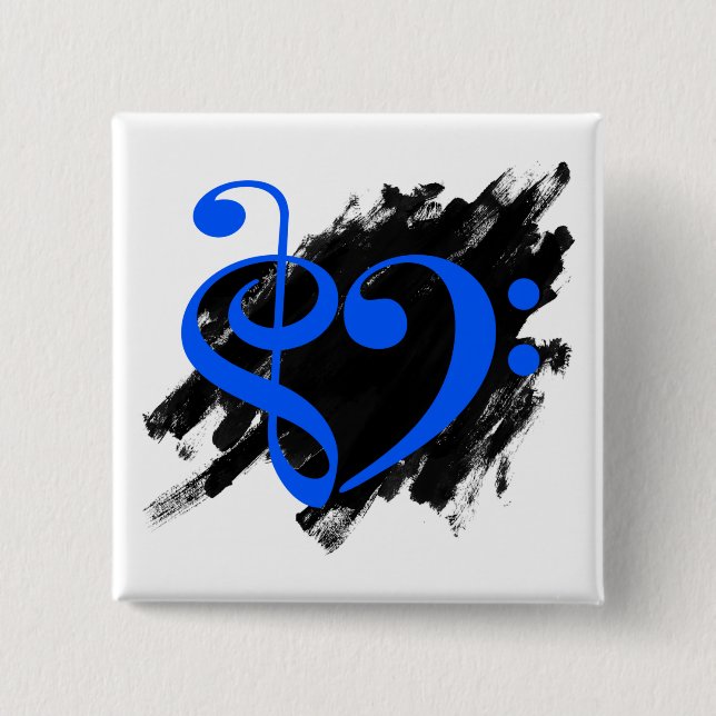 Treble och Bass Clef Musical Heart Royal Blue Knapp (Framsida)