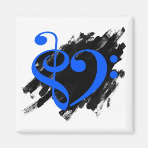 Treble och Bass Clef Musical Heart Royal Blue Magnet