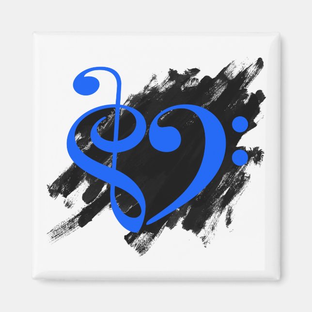 Treble och Bass Clef Musical Heart Royal Blue Magnet (Framsidan)