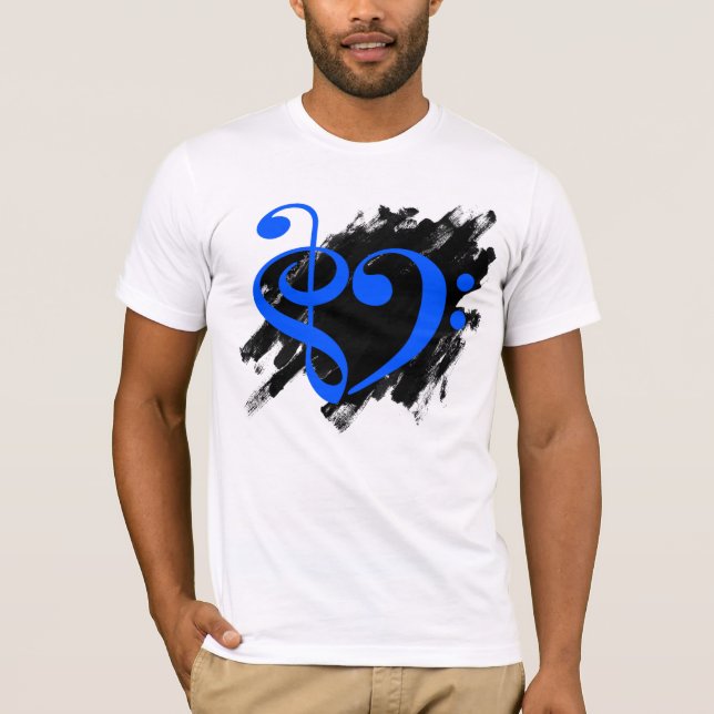 Treble och Bass Clef Musical Heart Royal Blue T Shirt (Framsida)