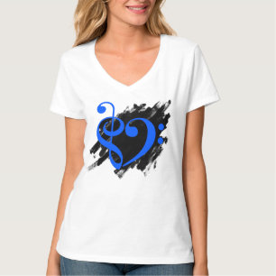 Treble och Bass Clef Musical Heart Royal Blue T Shirt
