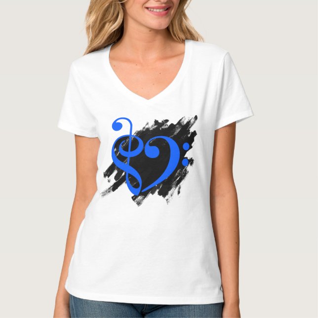 Treble och Bass Clef Musical Heart Royal Blue T Shirt (Framsida)