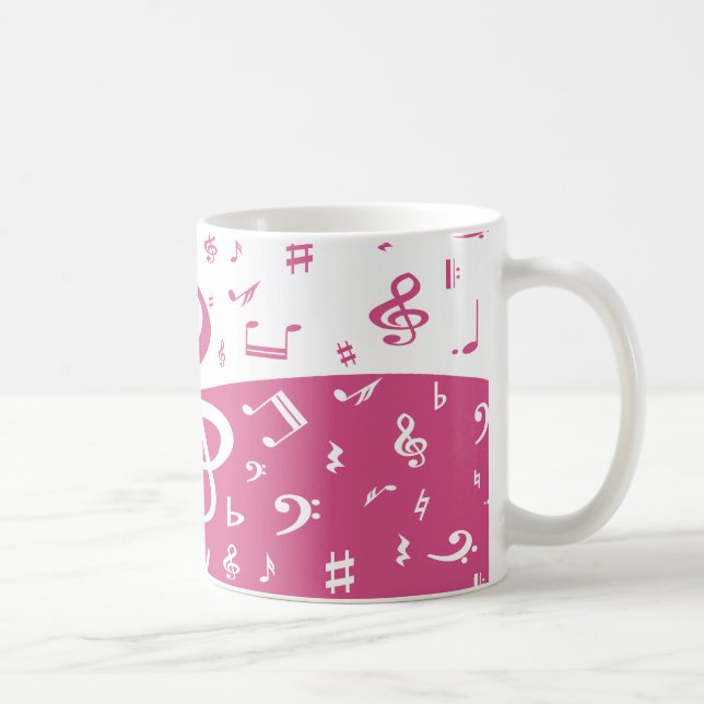 Trebleklaven vinkar musik noter i rosor och vit kaffemugg (Höger)