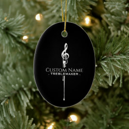 Treblemaker Funny Music Pun Classy Black G-Clef Julgransprydnad Keramik