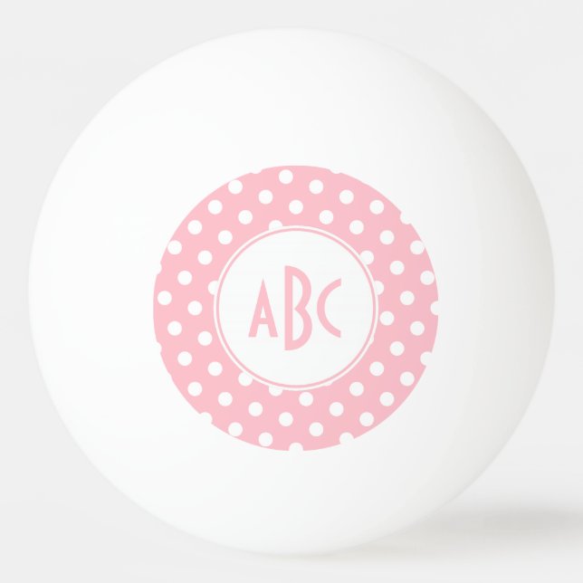 Trebokstavsmonogram med rosa och vita prickar pingisboll (Framsidan)