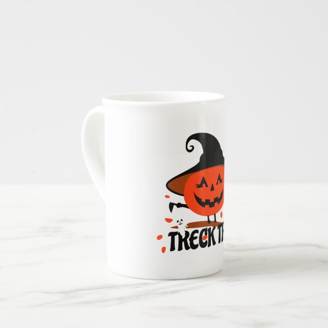 Treck Trat Pumpkin Smiling Benporslin Mugg (Framsida vänster)