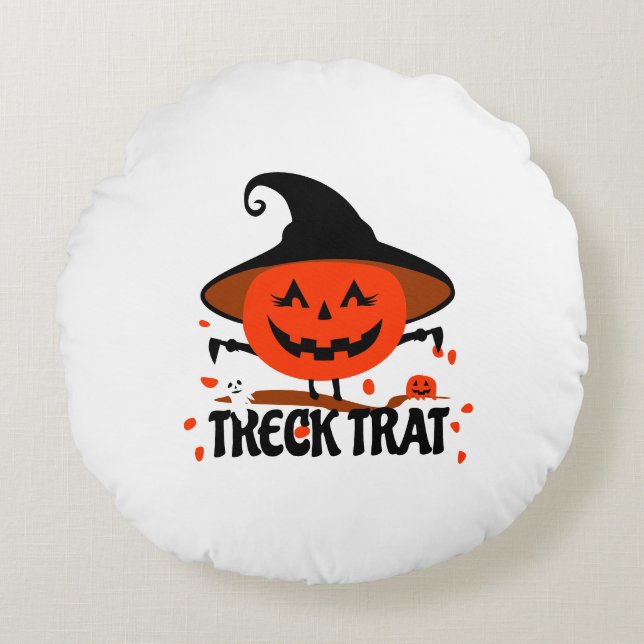 Treck Trat Pumpkin Smiling Rund Kudde (Framsidan)