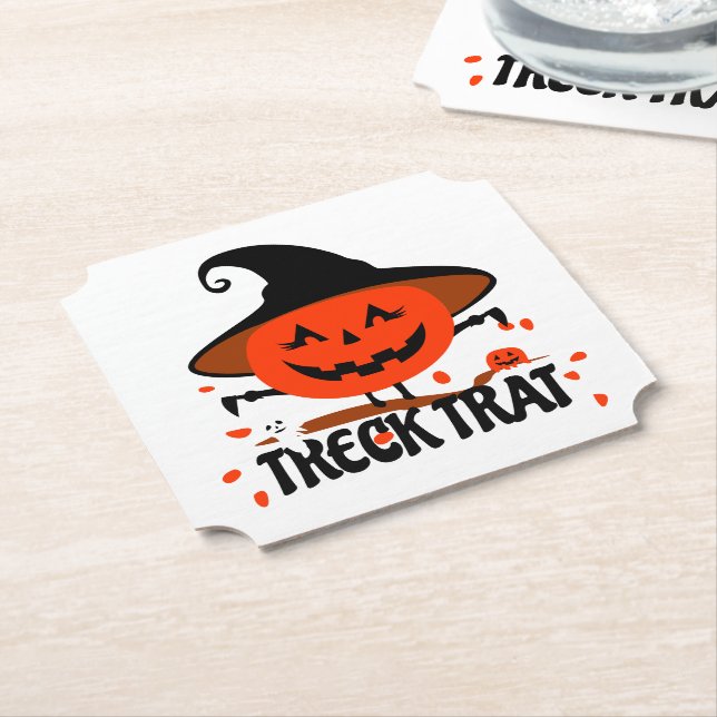 Treck Trat Pumpkin Smiling Underlägg Papper (Vinklad)