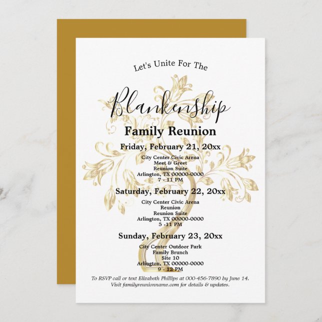 Tredagarsfamiljen Golden Träd kan förenas Inbjudningar (Fram/baksida)