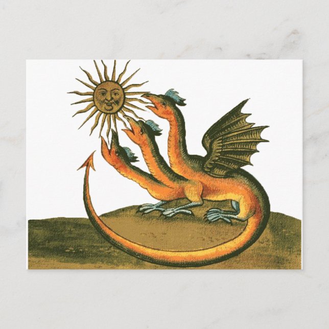 Tredelade Alchemy Dragon och Sol Vykort (Framsida)