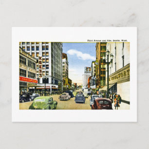 Tredje Avenue and Pike, Seattle, Washington Vykort