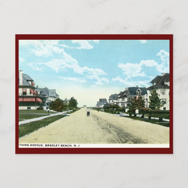 Tredje Avenue, Bradley Beach, NJ Vintage Vykort (Framsida)
