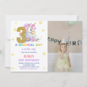 Tredje Blommigtens Unicorn Birthday-inbjudningar m Inbjudningar