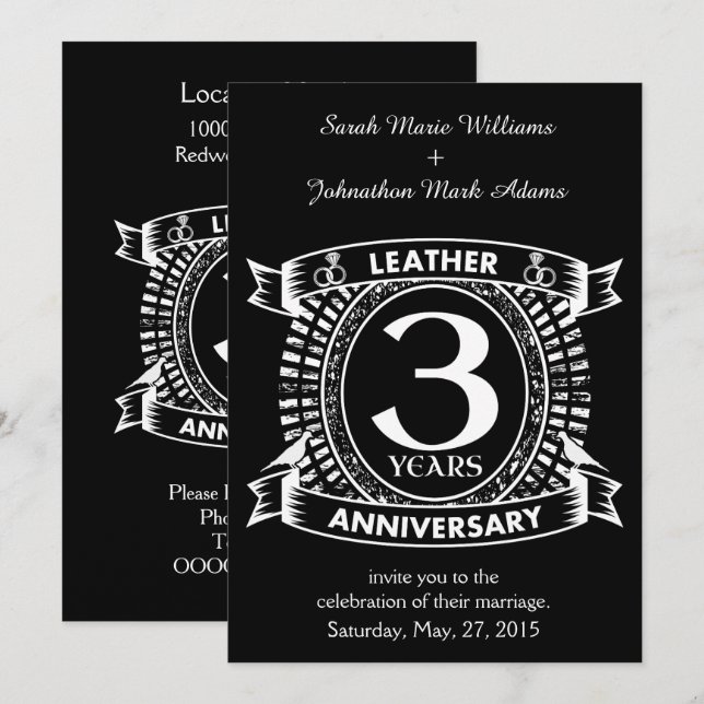 Tredje bröllop-årsdagen av katastrofen i vapensköl inbjudningar (Fram/baksida)