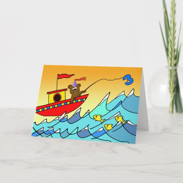 Tredje födelsedag för fiske efter björn i Party Kort (Framsida)