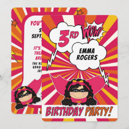 Tredje födelsedag Party Superhjälten Rosa Tecknad  Inbjudningar