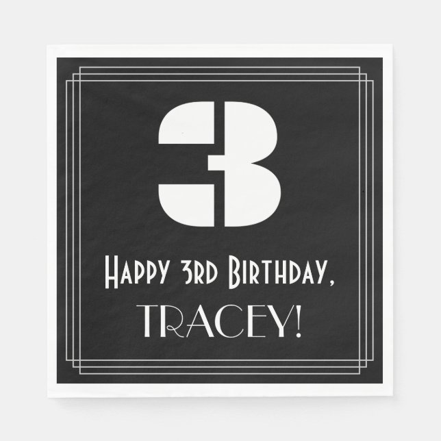 Tredje födelsedagen: Art Deco Inspired Titta "3" + Pappersservett (Framsidan)