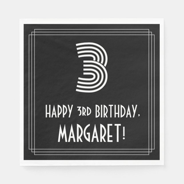 Tredje födelsedagen: Art Deco Inspired Titta "3" + Pappersservett (Framsidan)