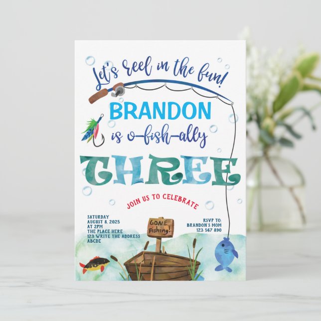 Tredje födelsedagen, Borta fiske, O-fisk-ally Inbjudningar (Stående Fram)