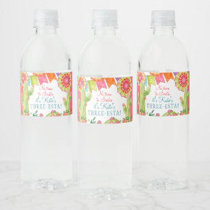 Tredje födelsedagen: Fiesta Cactus Flowers Girl Pa Vattenflaskor Etikett