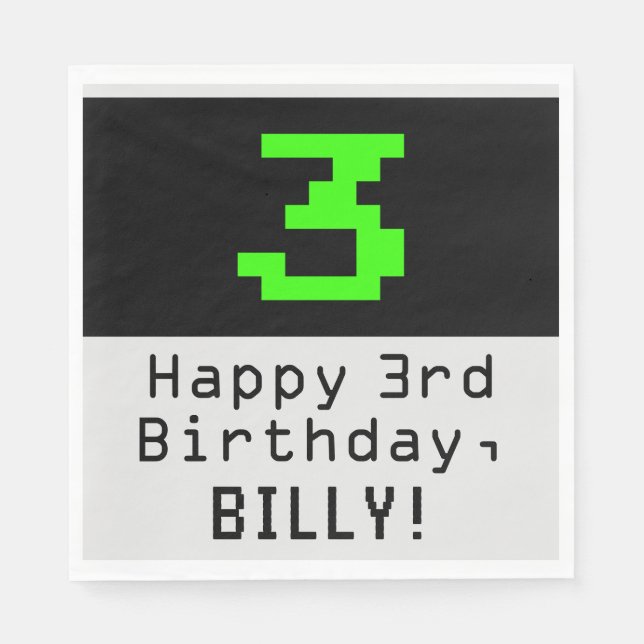 Tredje födelsedagen - Nerdy/Geeky Stil "3" och Nam Pappersservett (Framsidan)