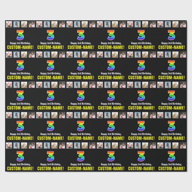 Tredje födelsedagen: regnbåge "3"; Anpassningsbar  Presentpapper (Seam)