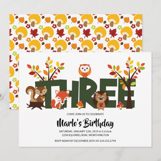 Tredje Födelsedagsfest inbjudan (Fram/baksida)