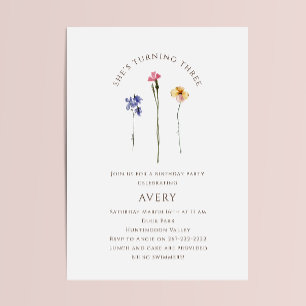 Tredje Födelsedagsfesten av färgämnen för Wildblom Inbjudningar