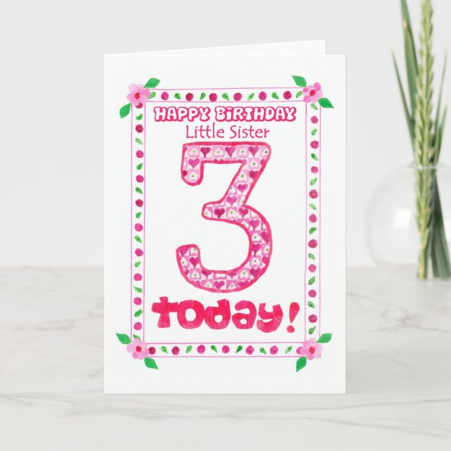 Tredje födelsedagskortet för en liten syster kort (Framsida)