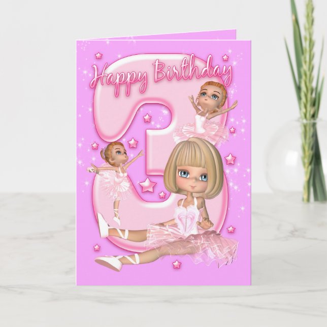 Tredje födelsedagskortet med Cute Ballerina Kort (Framsida)