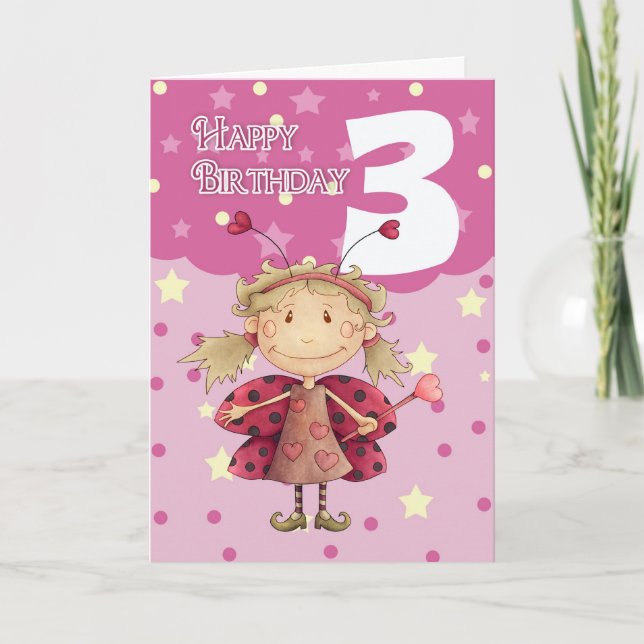 Tredje födelsedagskortet med söt ladybug fairy kort (Framsida)