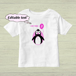 Tredje födelsedagspenguins rosa-ballong t shirt