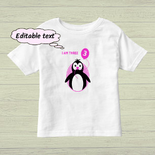 Tredje födelsedagspenguins rosa-ballong t shirt