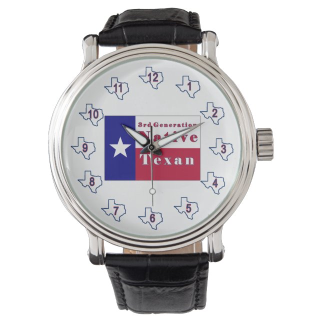Tredje Generation Native Texan Flagga Armbandsur (Framsida)