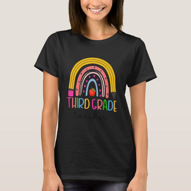 Tredje Klass-läraren Back to school Boho Rainbow L T Shirt (Framsida)