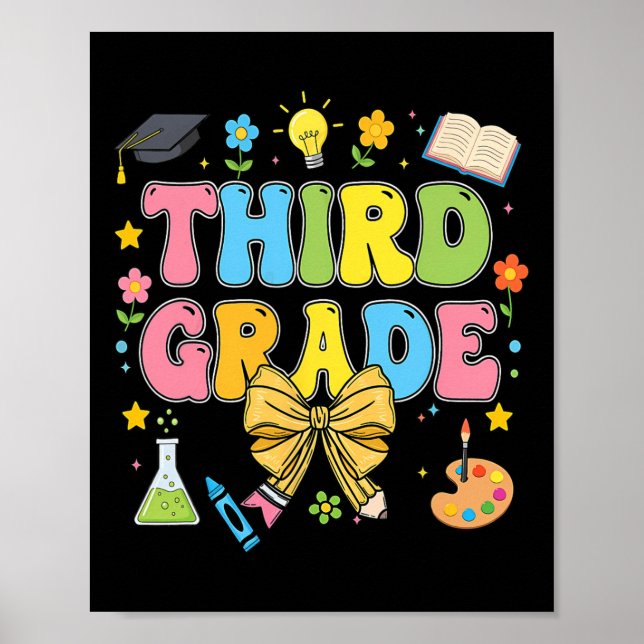 Tredje Klass-läraren Kids Coquette Bow Pencil Till Poster (Framsidan)