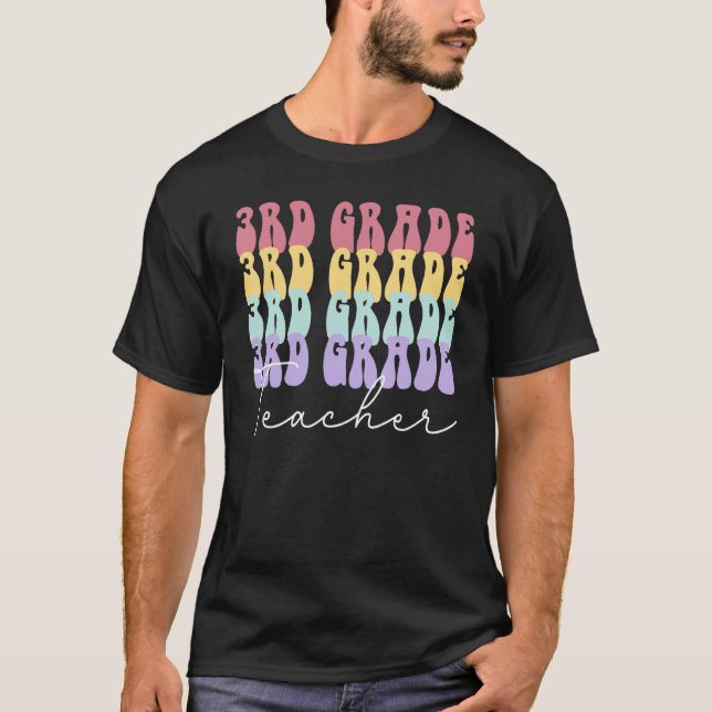 Tredje Klass-läraren Retro Groovy 3:e Klass T Shirt (Framsida)