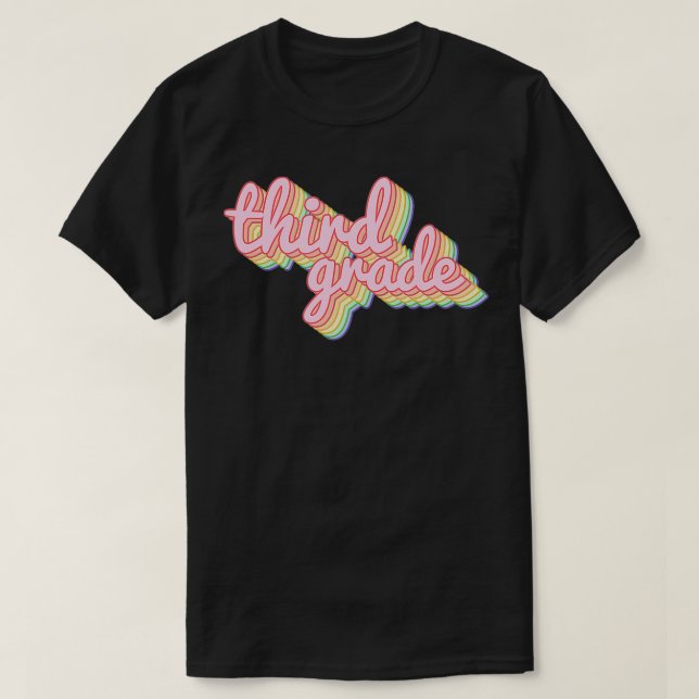 Tredje Klass-läraren Retro Rainbow Funny lärare T Shirt (Design framsida)