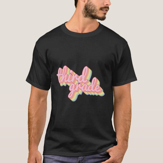 Tredje Klass-lärarinna Rainbow Teacher T Shirt (Framsida)