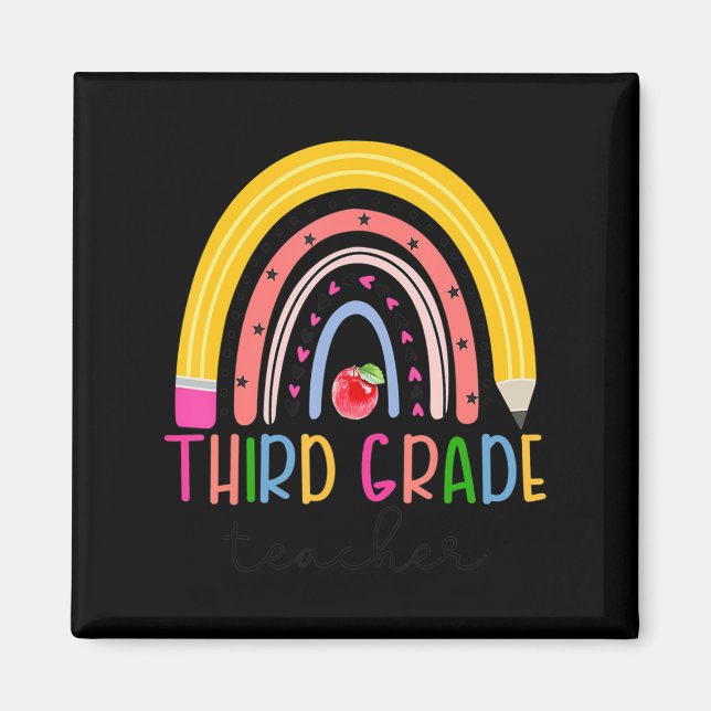 Tredje Klass-lärarregeraren Rainbow Teacher Back t Magnet (Framsidan)