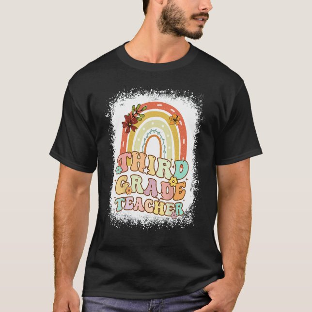 Tredje Klass Rainbow Bleached Retro Back to school T Shirt (Framsida)