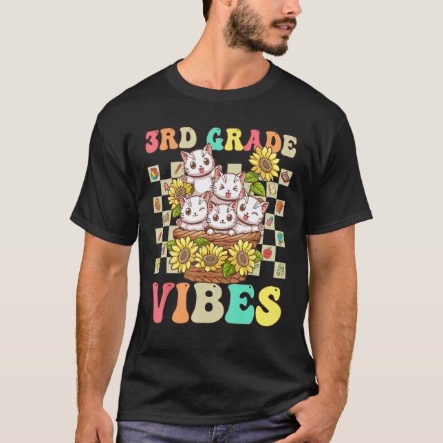Tredje Klass Vibes Cute Cat Back to school Retro 3 T Shirt (Framsida)
