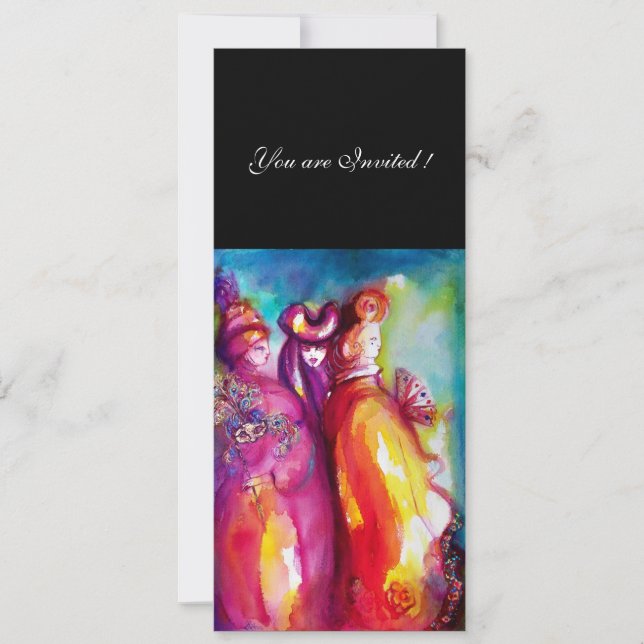 TREDJE MASK maskerad boll, röd gult guld blå Inbjudningar (Framsida)