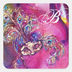 TREDJE MASK Masquerad Monogram Fuchsia Blue Guld Fyrkantigt Klistermärke