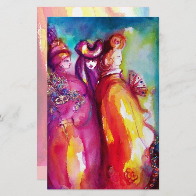 TREDJE MASK,Venetian Masquad Boll Brevpapper (Fram/baksida)